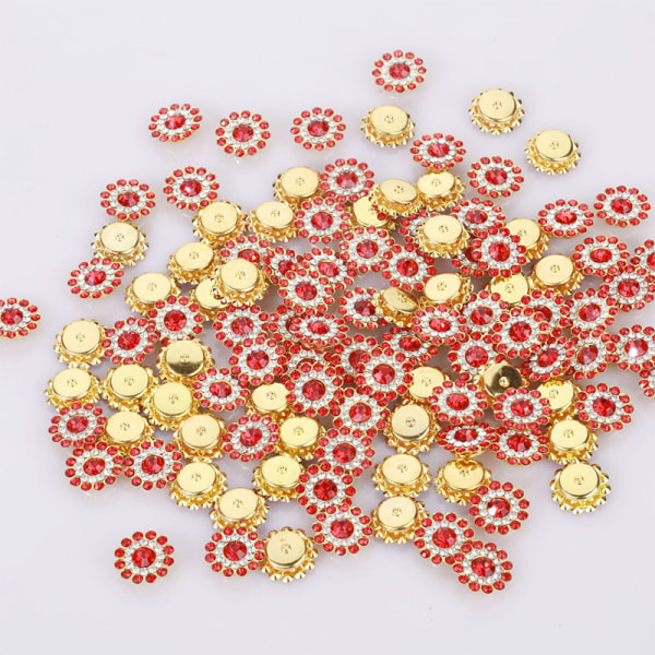 25 Stk14mm Blomsterformet Sparkling Button Flatback Sydug red