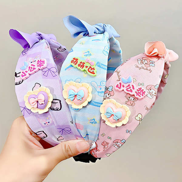 Fashion Girl Hair Band Kawaii Cartoon Cinnamoroll Kuromi Bow Fa Pink