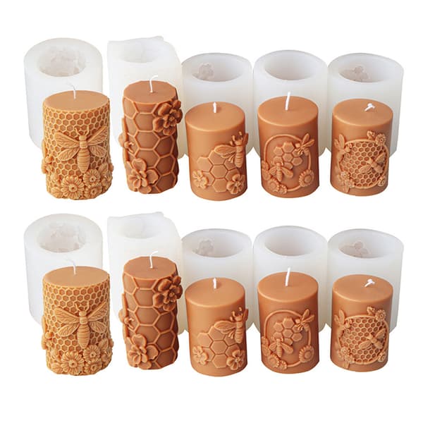 3D-reliefbi cylindrisk ljus silikonform DIY bikakeform D