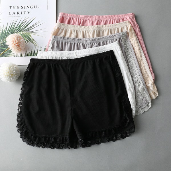 Kvinnor Vår Sommar Samma färg Sida Spets Säkerhetsshorts Byxor Sw Black
