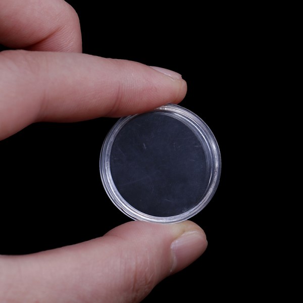 10 st 26 mm plast runda applicerade klara fodral myntförvaringskapsu
