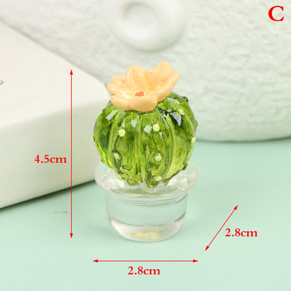 Glaskaktusfigurer Ornament Mini Bonsai Inredning och Miniatyr C