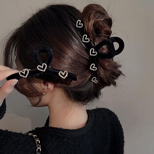 Love Rhinestone Black Flocking Clip Hovedbeklædning Large Hair Clip Ha A2