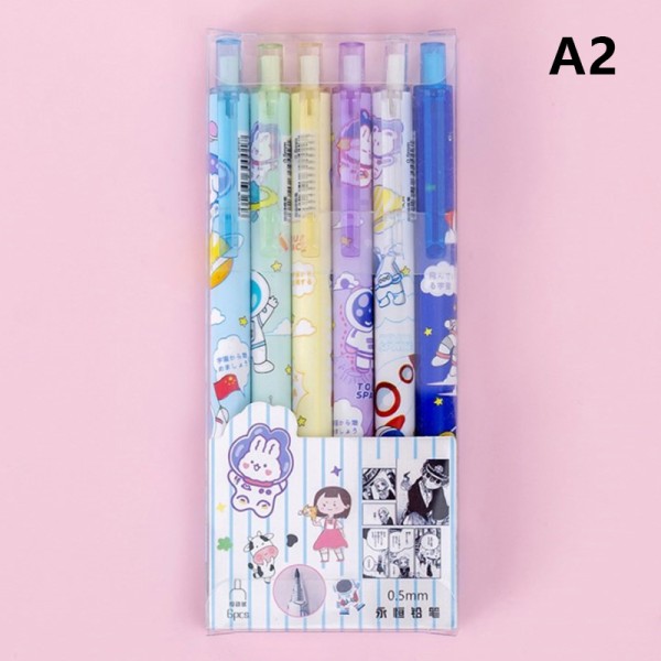 6 stk/boks tegneserie automatisk blyant Kawaii penner for å skrive tegning A2
