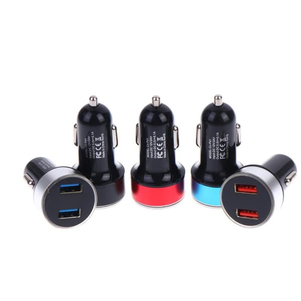 1 stk. Dobbelt USB Biloplader Adapter Bil Lighter LED Voltmeter Mob A1
