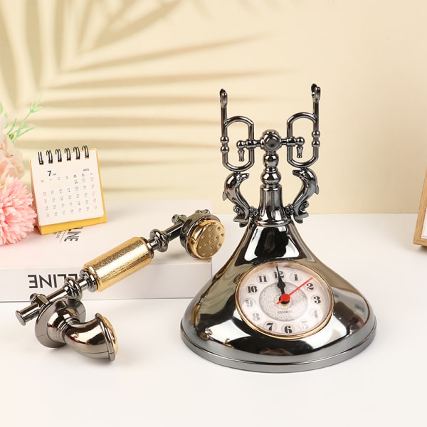 Retro telefonmodell Vekkerklokke Creative Timekeeper Desktop T Black