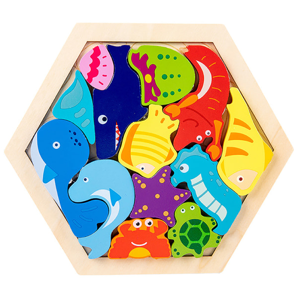 Montessori träleksaker 3D anaimal pussel matematikleksaker A2