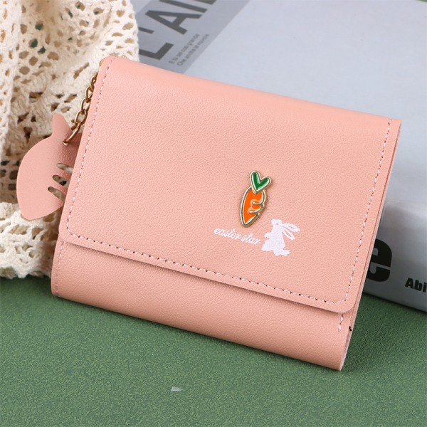 Dame lommebok PU skinn lommebok kortholder Sammenleggbar bærbar Pink