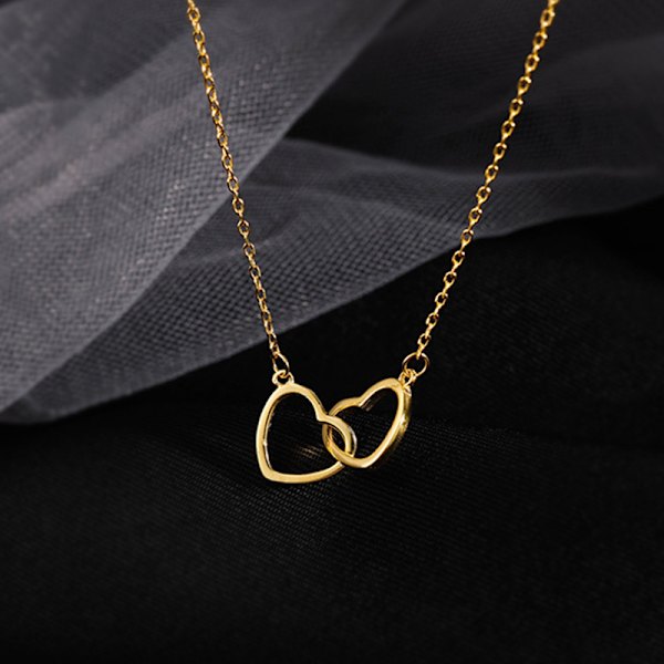 Enkelt dubbelt hjärta hänge Choker halsband Guld Silver Färg C Gold