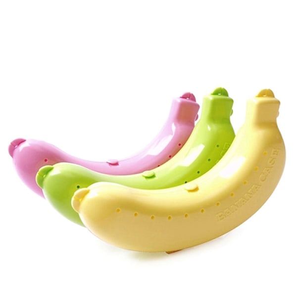 e 3 Färger Fruit Banana Protector Box Holder Case Lunch Innehåll Green
