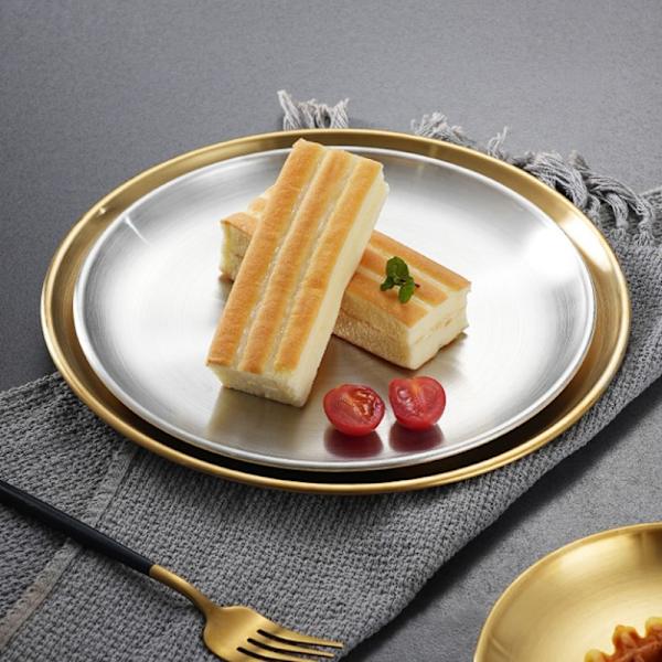 Gylden rustfritt stål oppbevaringsbrett Luksuriøs messing rund plate Gold 26cm