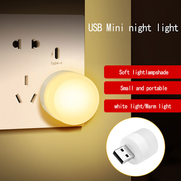 USB -pistoke Lamppu Mobiili Power Lataus Kirjalamput LED Pieni Pyöreä warm light