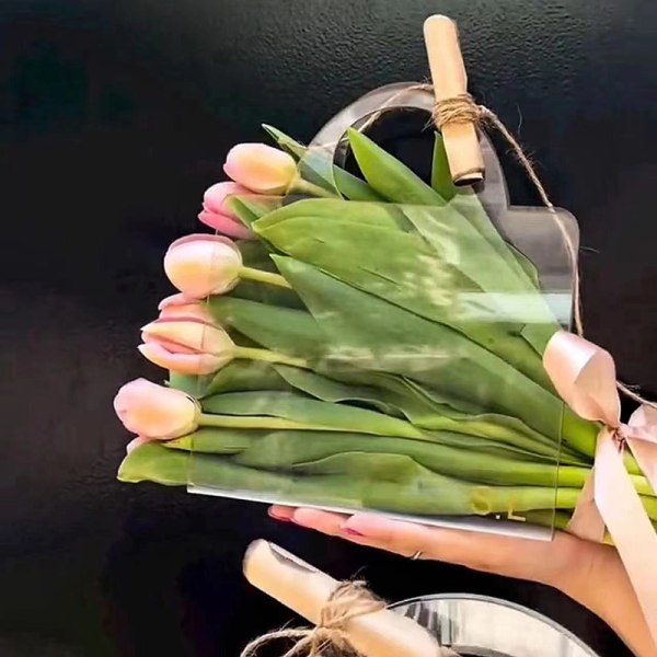 Gjennomsiktig blomsterboks med håndtak bærbare blomsterpakningsposer A1