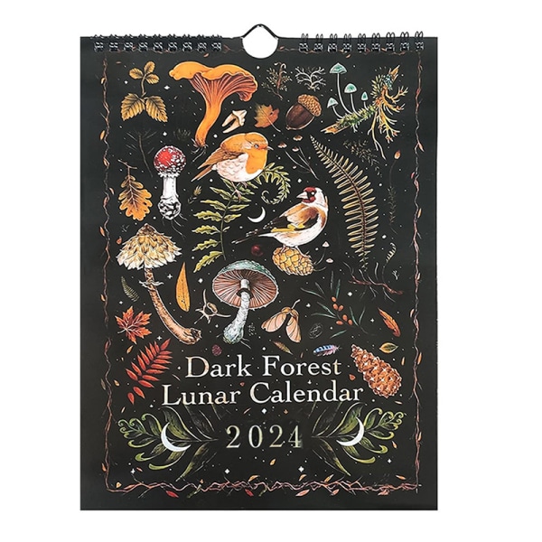 12 X 8 tommer Dark Forest Lunar Calendar 2024 inneholder 12 originaler