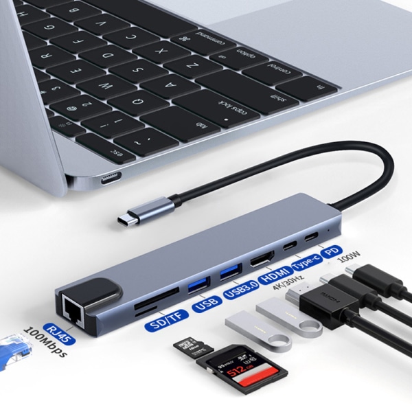 USB C Hub 3in1-10in1 Typ C 3.0 till 4K HDMI-adapter med RJ45 SD A3