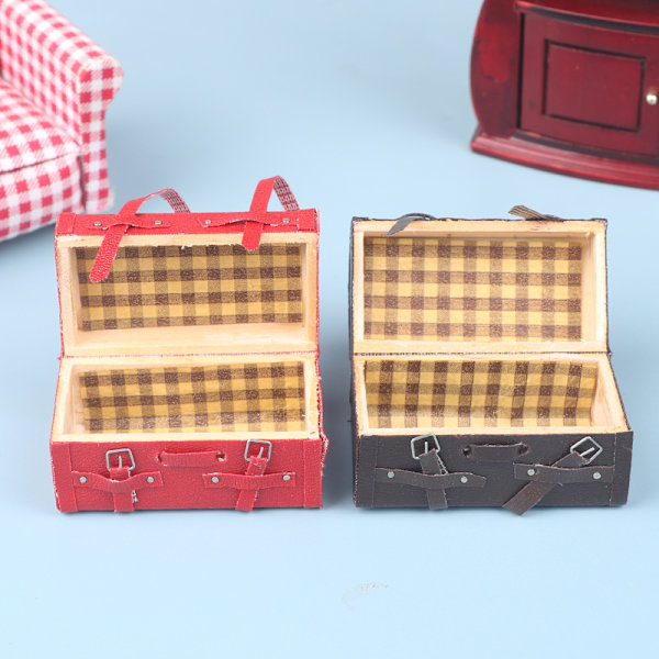 1:12 Dukkehus Miniature Vintage Kuffert Bagageboks Opbevaring B Brown