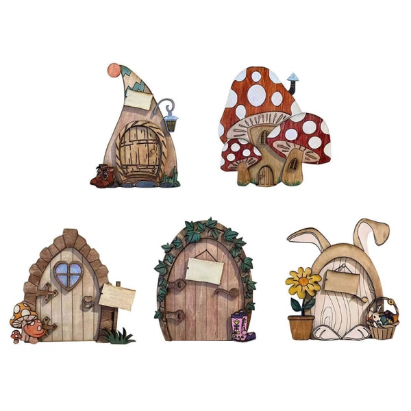 Mini Home Decorations Træ Fairy Alf Door Fairy Tale Gate Doo A6