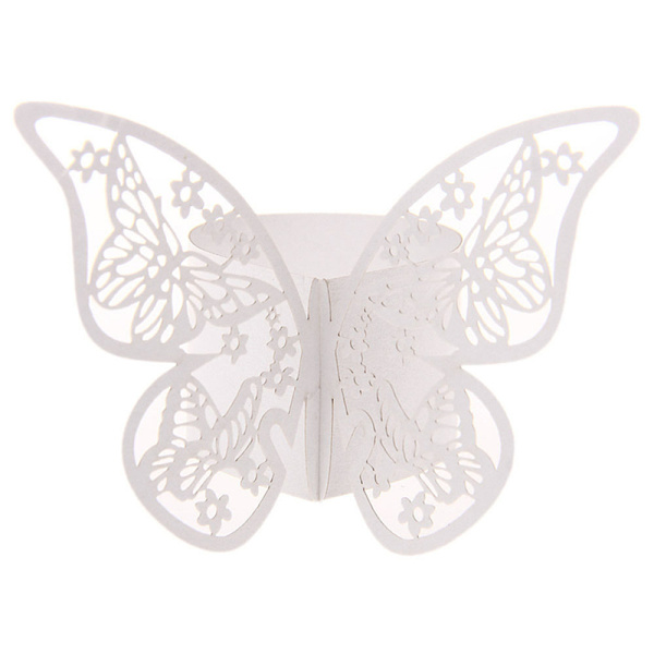 50 st Butterfly Servett Ring Pappershållare Bord Fest Bröllop Fa White