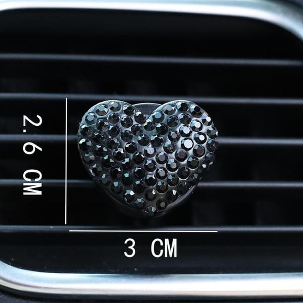 2 stk/sett Hjerteformet Bil Luftuttak Parfymeklips Rhinestone Bil Black