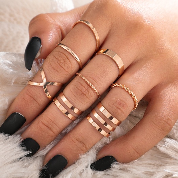 8 Stk Bohemian Creative Retro Simple Cross Twist Ring Set Jewelr 02