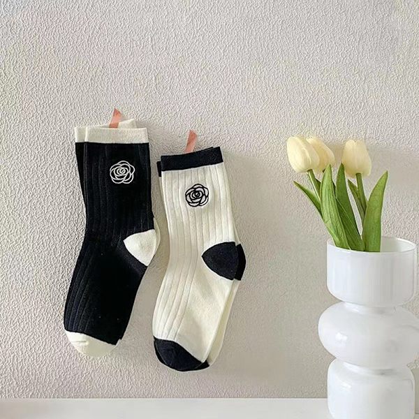 Efterår Dame Sokker n Style Lolita Camellia Sweet Socks Breathab Black