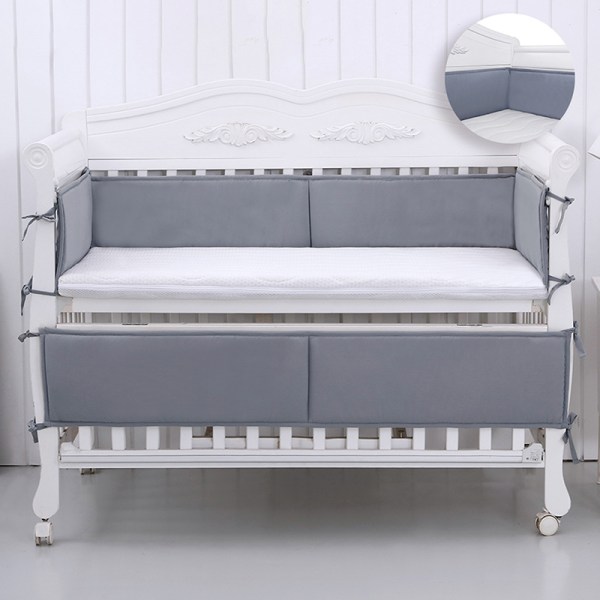 4 stk åndbar bomuld baby krybbe bumpers polstret liner Gray