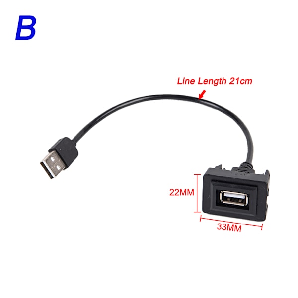 Bil Dashboard Flush Mount USB2.0 Panel forlængerkabel Adapter B