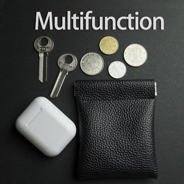 Pu Læder Møntpung Kvinder Mænd Mini Kort Pung Taske Key Headp Black