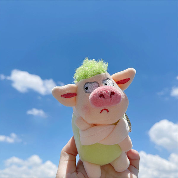 Yndig dyr nøglering Grønt sjovt hår Dyr Pig Doll Legetøj A2