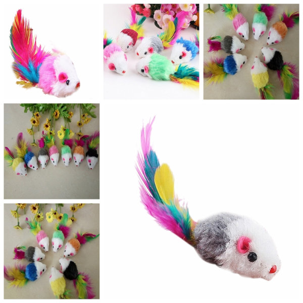 1kpl/erä Pehmeä Fleece False Mouse Cat Lelut Värikäs Feather Funn