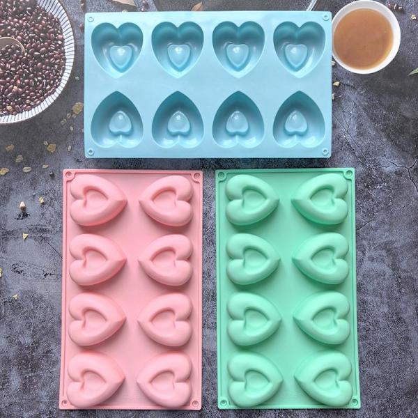 8-hulrums hjerte-donut silikone mousse kageform 3D muffin kage A3
