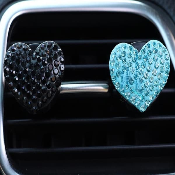 2 stk/sett Hjerteformet Bil Luftuttak Parfymeklips Rhinestone Bil Black