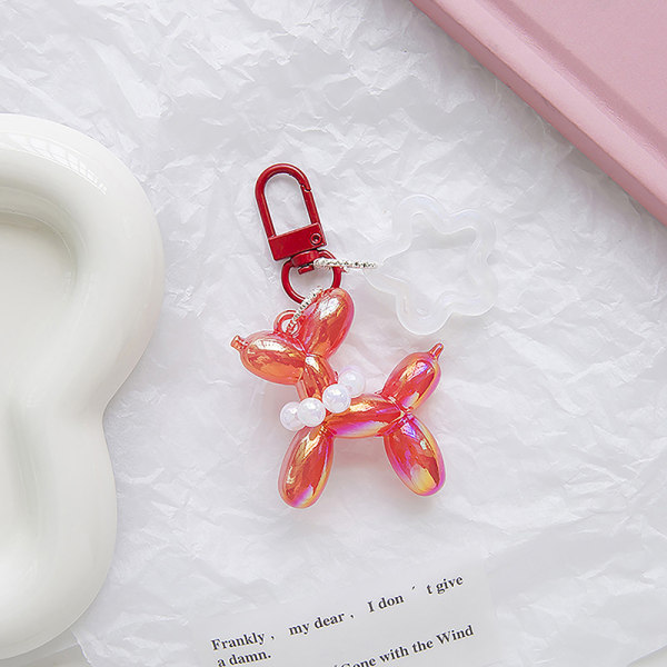 Candy Color Luminous Balloon Dog Star Pearl Keychain e Animal A Pink