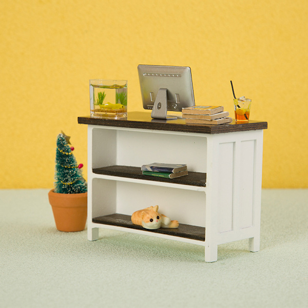 1:12 Dukkehus Miniature Skrivebord Dobbeltlags Opbevaringsbordsmøbel Apricot