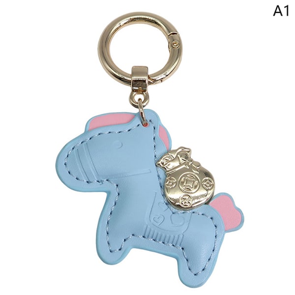 Läder Charms Bag Pendel Keychain Cartoon Horses Keyring e An Green