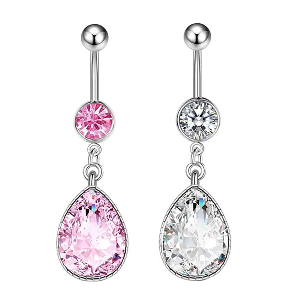 Pink Zircon Belly Button Rings Rustfrit stål Sexy Dangle Nave A12