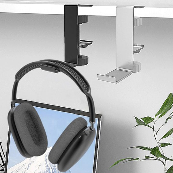 Høretelefonholder af aluminiumslegering Krog under skrivebordshovedtelefonstativ Silver