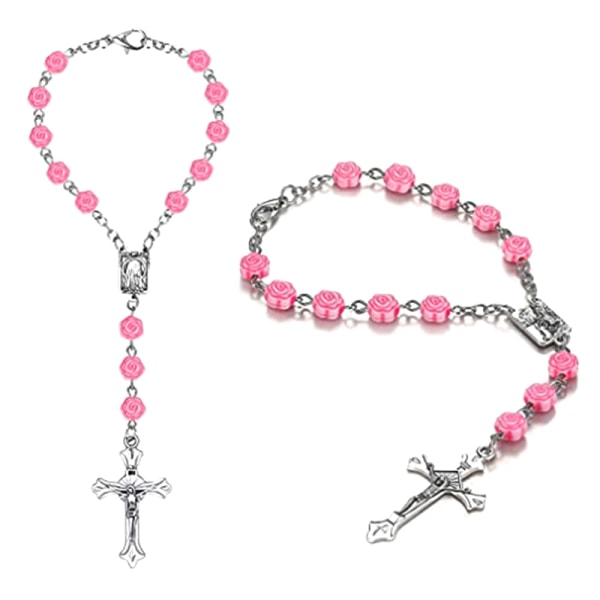 Kristillinen katolinen vaaleanpunainen ruusunauharistin rannekoru, uskonnollinen rukous