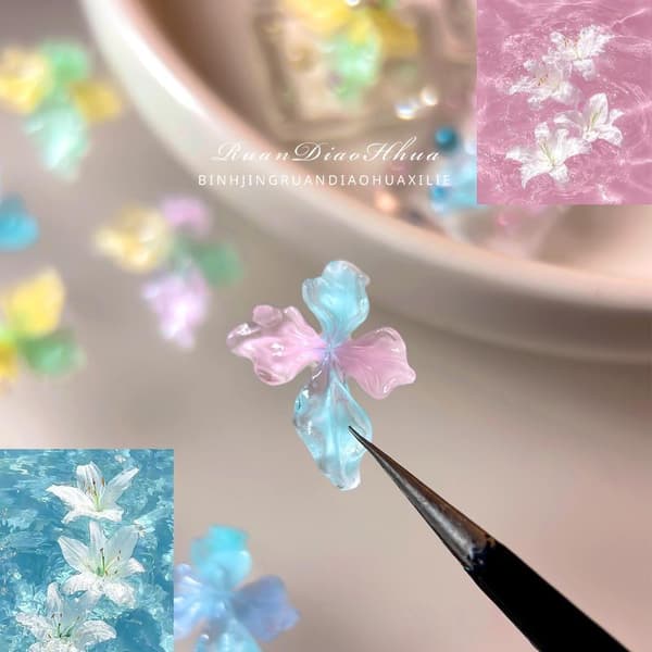 20 stk 3D Gradient Pastell Blomst Neglepynt Krystalltekstur For A4