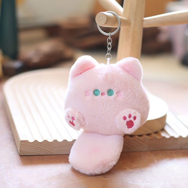 Kawaii Soft Stuffed Animal Little Cat Nøkkelring Plysjveske Bil Pe Pink