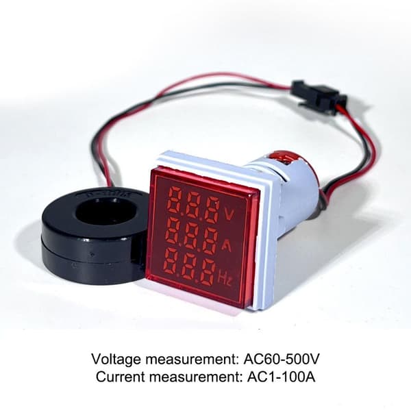Firkantet LED Digital Voltmeter Amperemeter Hertz Meter AC20-500V Skilt Red