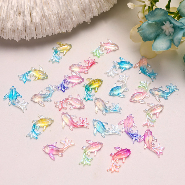 100 st Resin 3D Färgglad Mini Shiny Goldfish Flatback Scrapbook Multicolor