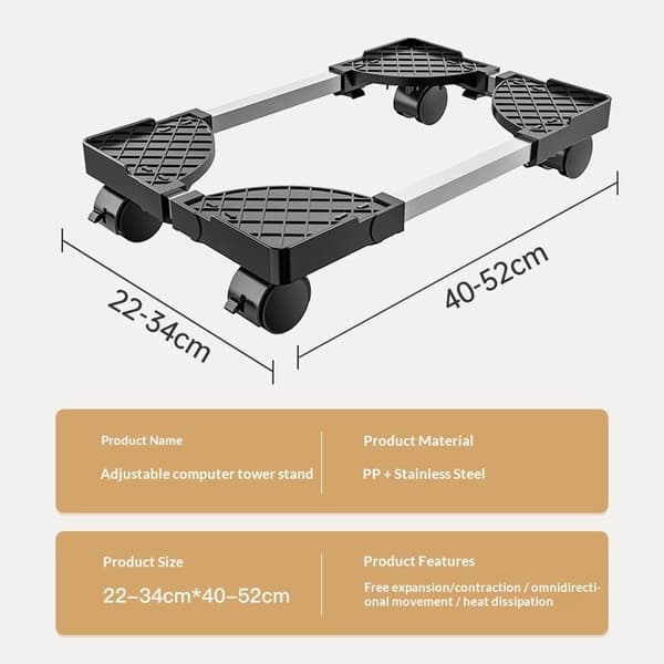 Computer Tower Stand Justerbar Mobil CPU Stand Med Rullende C Black