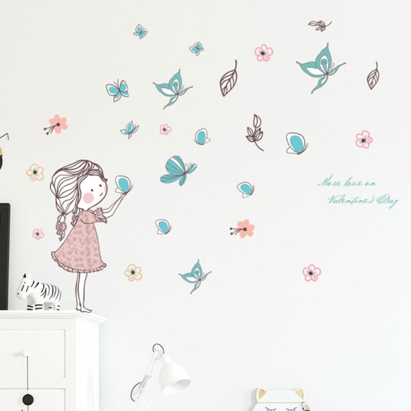 Flying butterfly girl wallstickers Pigeværelse dekorationskunst c