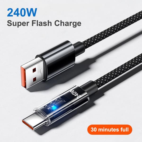Nylon Type C USB-kabel 240W Superrask lading USB C Telefonlader A3