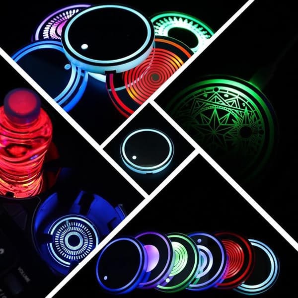 7 fargeskiftende LED-bilkoppholderlys Bakrute Deco A18