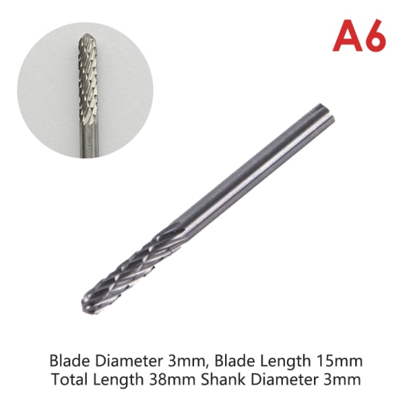 Tungsten Rotary File Hard Legering Rotary Bur Drill Bit Gravering A6