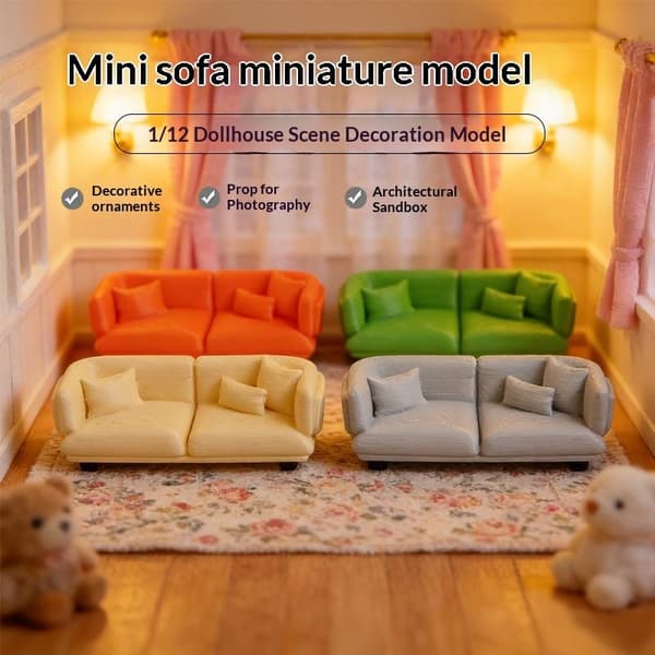 Miniatyrsoffmodell 1:12 Dockhus Vardagsrumssoffa Möbler Green double sofa