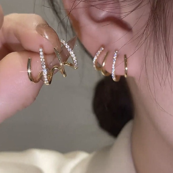 Rhinestone fire-klø række øreringe kvindelige simple n skinnende ørering Gold