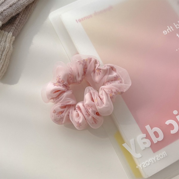 Double Layer Silk Organza Scrunchies Sweet Flower Hårband För S Pink